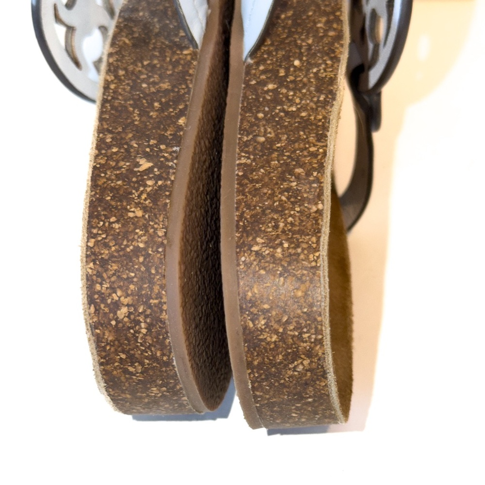 Tory Burch Miller Pale Blue Logo Thong Sandals Sz 8 Comfort Orthotic Cork Sole - Picture 8 of 10